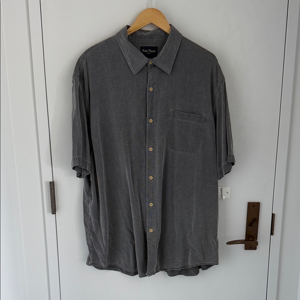 Nat Nast Light Black (Black) Silk Cotton Blend Casual Button Down Shirt